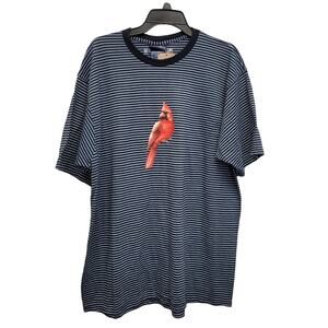 Hand Printed Upcycled Mens XL Red Cardinal Bird Short Sleeve Crew Neck Tee Shirt